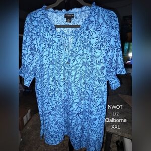 Blue tie-front blouse